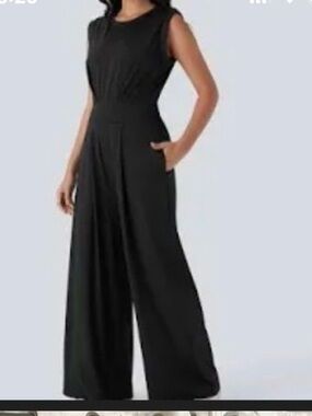 Sleeveless Wide-Leg Jumpsuit in Black Corset ribbed medium jumpsuit preloved